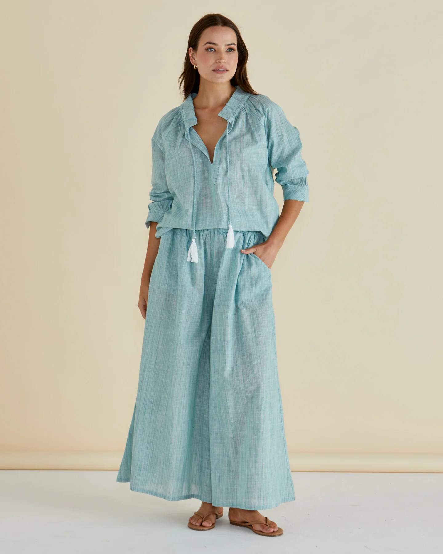 Betty Basic Tatum Wide Leg Pant Green Strip