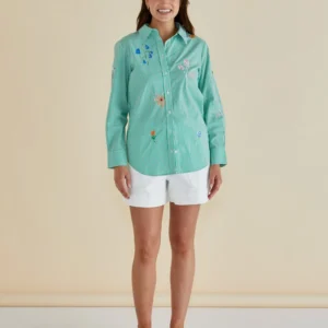 Betty Basics Kimmie Floral Green Strip Women's Shirt