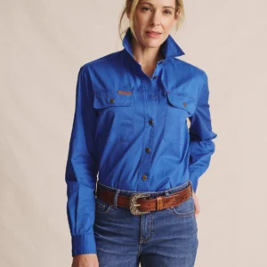 Kidman Camfield Half Placket Work Shirt Mid Blue Womens