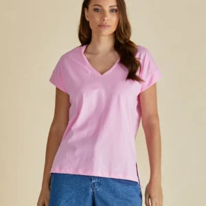 Betty Basics Tracy V-Neck Tee Pink