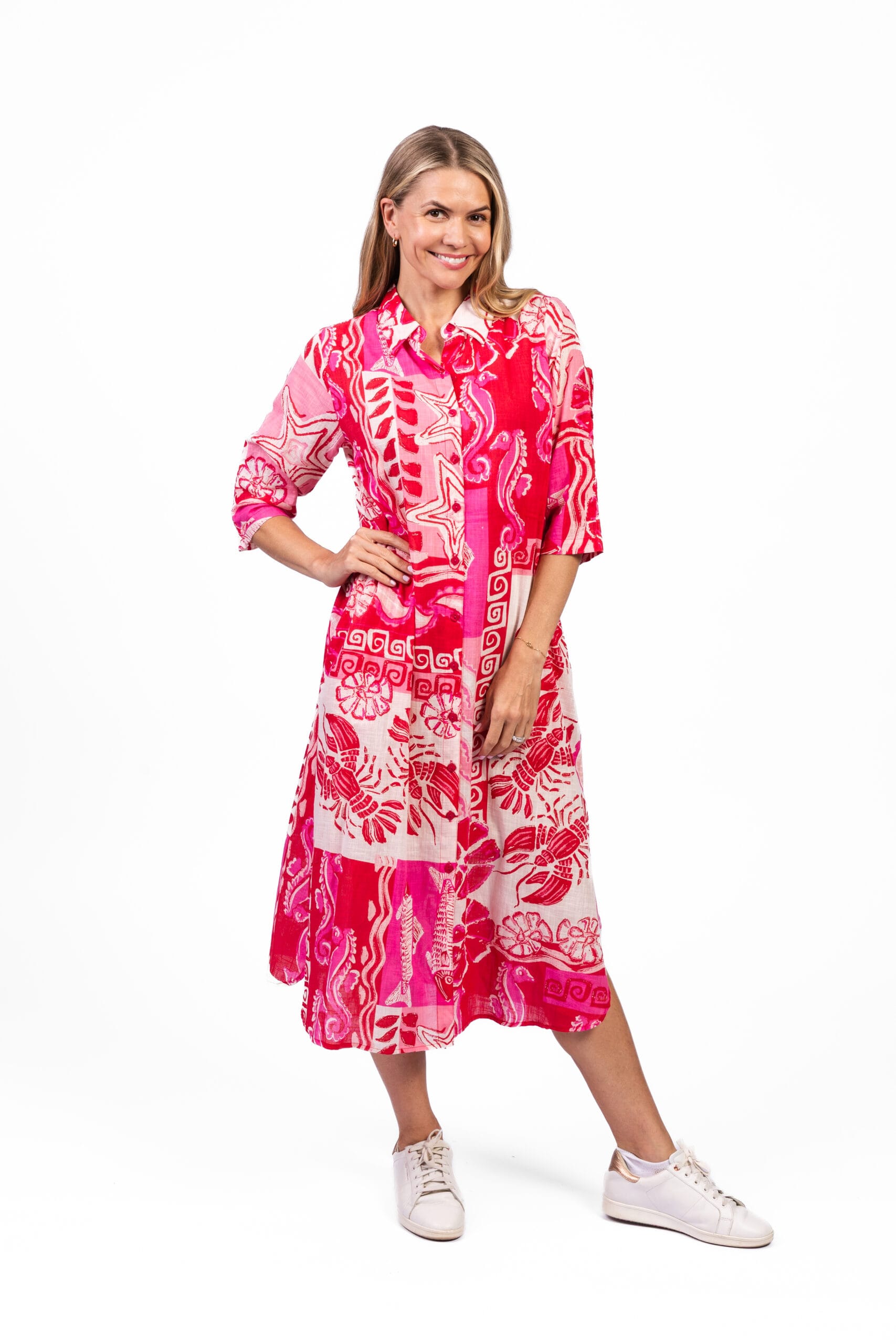 One Summer Sofia Shirt Dress Mono Sea Red