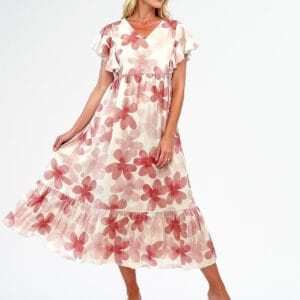 La Strada Flower Dress White/Pink Flora 80% Linen