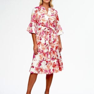 La Strada Multi Flower Linen/Cotton Dress