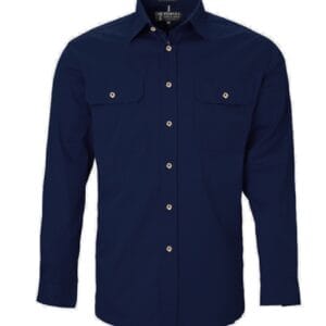 Pilbara Men's Open Front L/S French Navy RM500BT