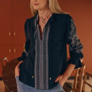 Adrift Tanya Embroidered Blouse Midnight