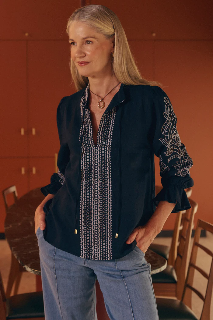 Adrift Tanya Embroidered Blouse Midnight