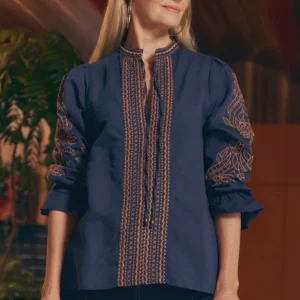 Adrift Tanya Embroidered Blouse Navy