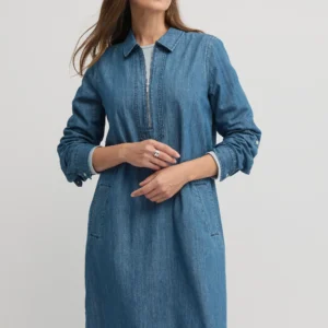 Yarra Trail Citrine Zip Dress Chambray 2
