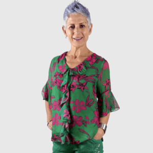 La Strada Gucci Green and Vibrant Pink Floral Womens Silk Top