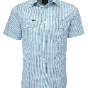 Pilbara Mens S/S Shirt Dual Pocket Emerald-Navy-White RMPC011S