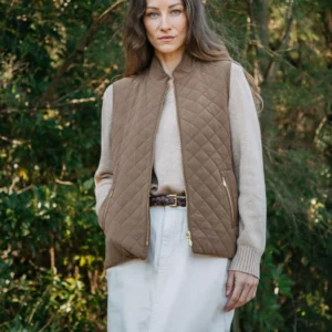 Goondiwindi Womens Long line Quilted Vest- Fudge
