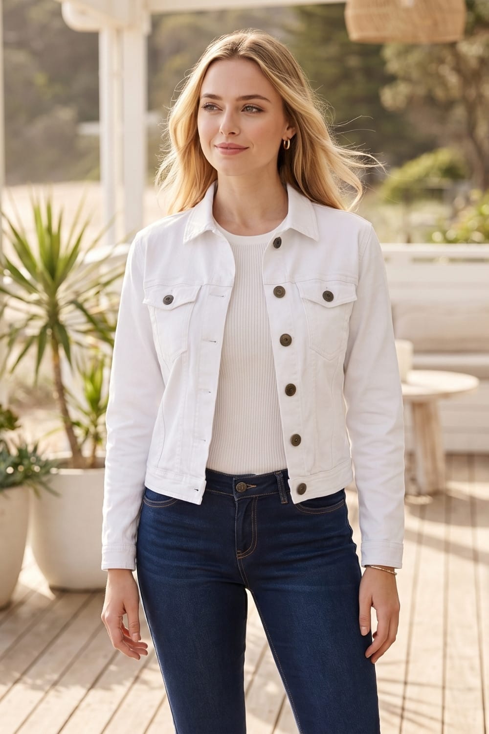 Cafe Latte Coloured Jacket White Womens