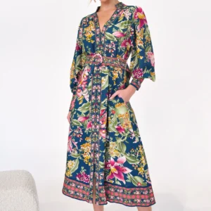 Monet Midi Dress Long Sleeves Teal
