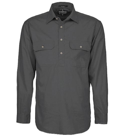 Pilbara Shirt Men's Open Front L/S Charcoal