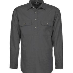 Pilbara Men's Closed Front L/S Charcoal