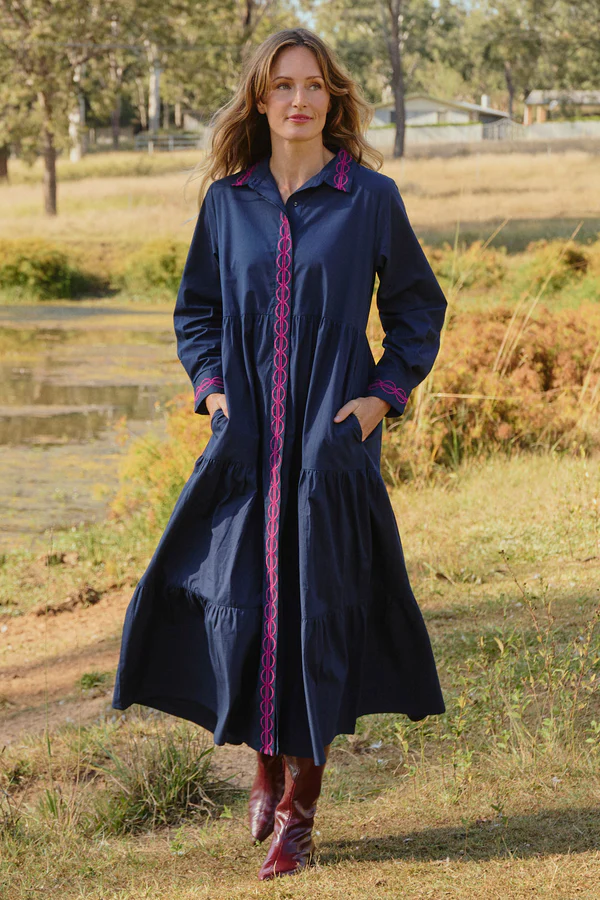 Adrift Winslow Button Through Dress Ocean Berry