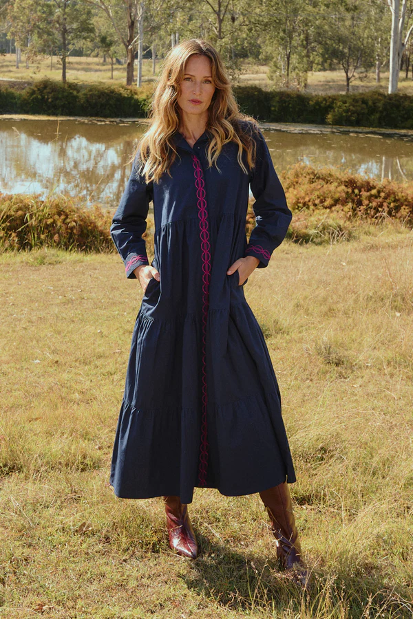 Adrift Winslow Button Through Dress Ocean Berry - Image 2