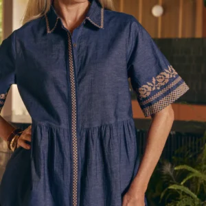 Winslow Embroidered Chambray Dress Mid Wash
