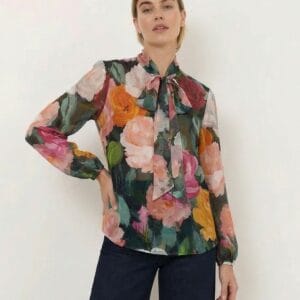 Liberty Rose Tie Neck Bamboo Print
