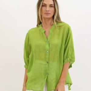 Worthier 100% Linen Aurora Button Shirt Avocado