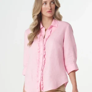 Goondiwindi Cotton Island 3/4 sleeve Frill Shirt fairytail pink
