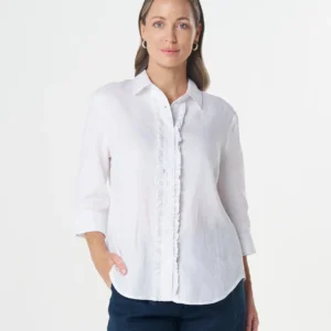 Goondiwindi Cotton Island 3/4 sleeve Frill Shirt white
