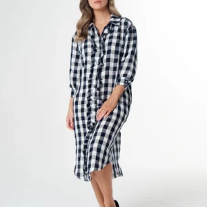 Goondiwindi Cotton Beach Days Frill Gingham Dress 100% Linen