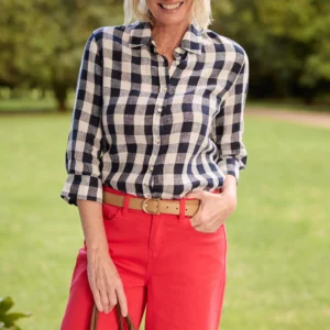 Goondiwindi Cotton 3/4 Sleeve Linen Shirt - Dark Navy