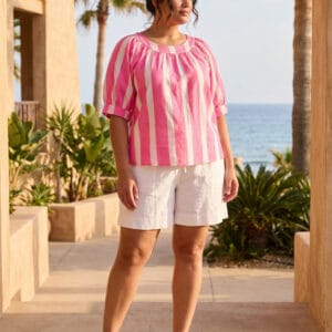 Orientique Striped Top Boat Neck Pink