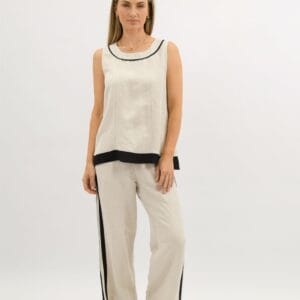 Worthier Violet Linen Blend Top Beige/Black