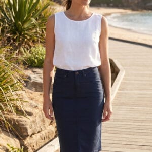 Cafe Latte Coloured Jean Skirt Navy