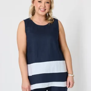 Gordon Smith Chloe Linen Top Navy/White