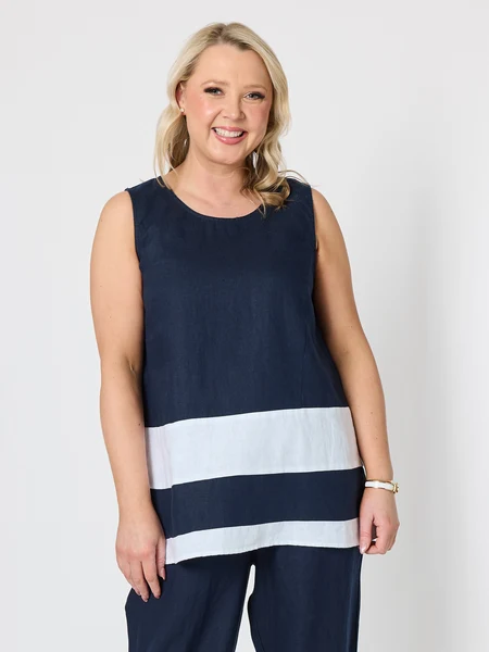 Gordon Smith Chloe Linen Top Navy/White