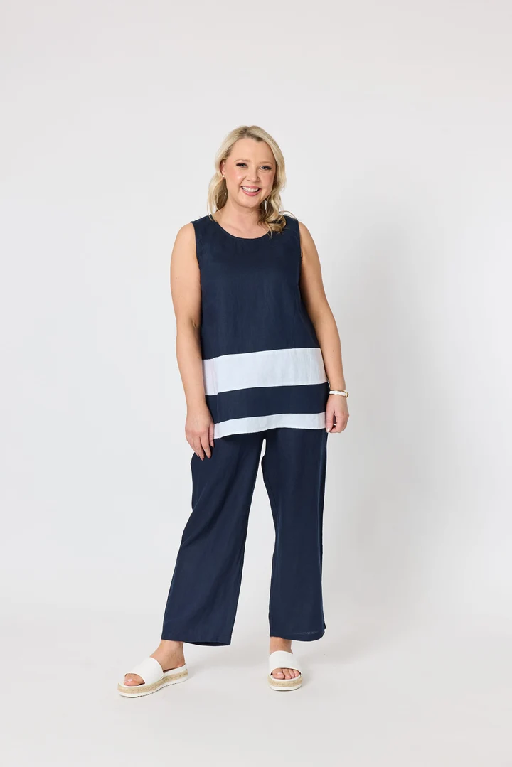 Gordon Smith Chloe Linen Top Navy/White - Image 2