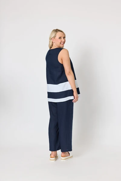 Gordon Smith Chloe Linen Top Navy/White - Image 3