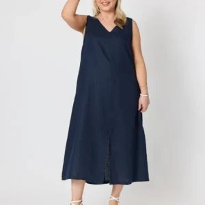 Gordon Smith Ava Linen Dress Navy