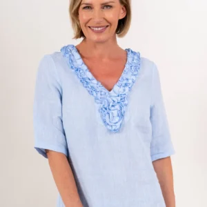 See Saw Short Sleeve Ruffle Front Dress Sky Blue
