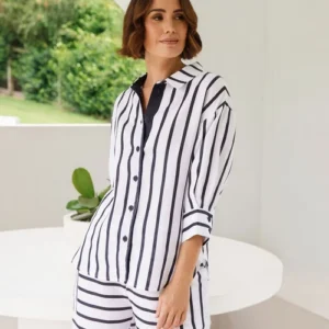 See Saw 100% Linen Navy/White Stripe
