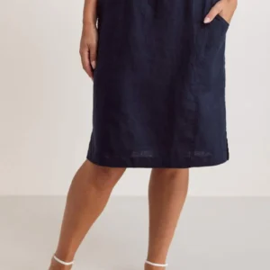 See Saw 100% Linen Rib Waist Skirt Navy