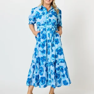 Threadz Women's Poppies Dress Aqua Multi