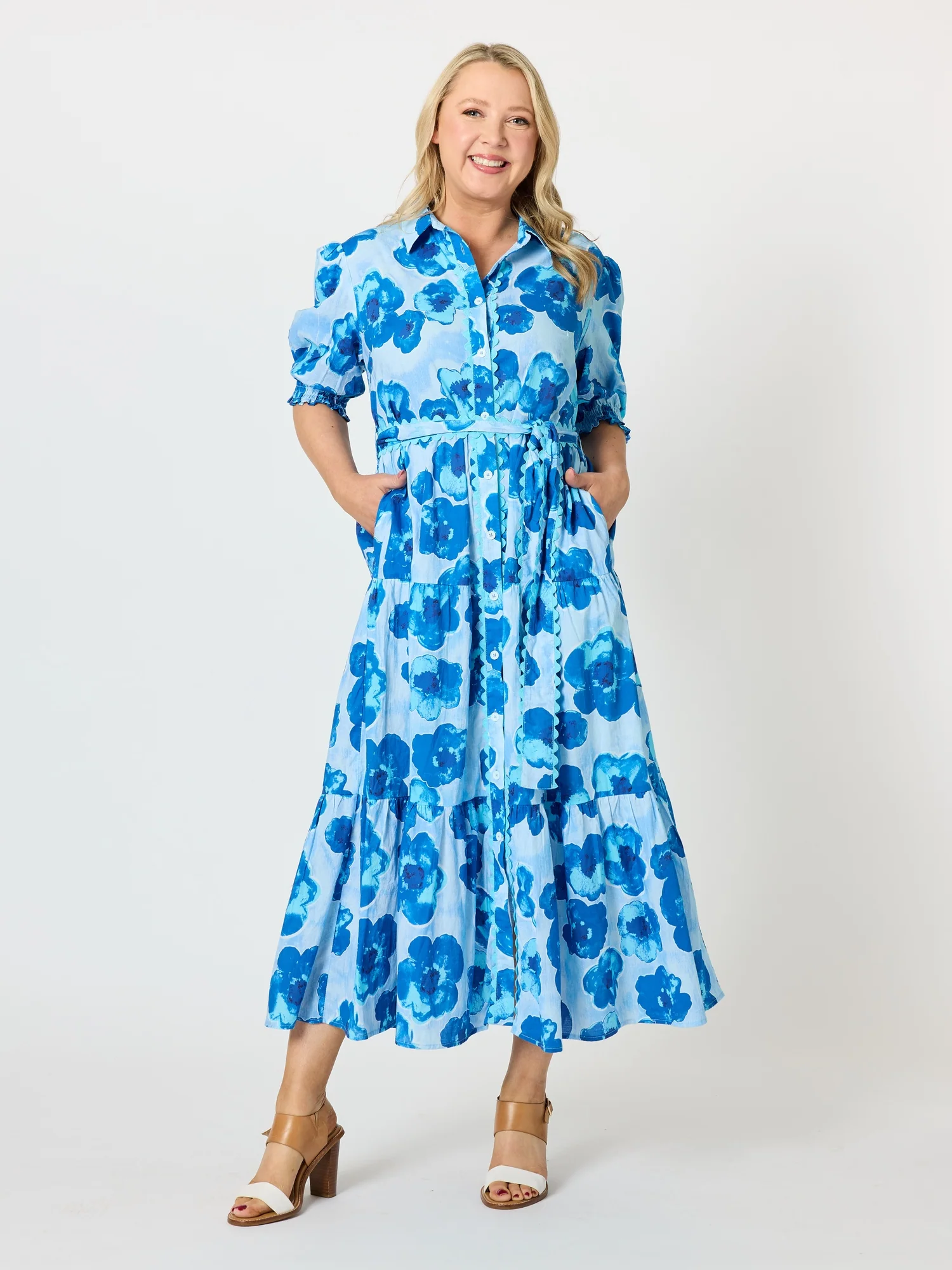 Threadz Women's Poppies Dress Aqua Multi
