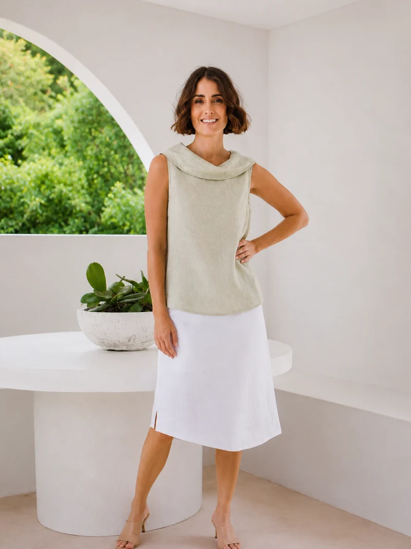 See Saw Short Sleeve Cowl Neck Top Sage